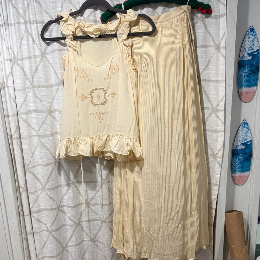 Vintage Eduardian style silk 3 piece gown with slip and embroidery detail